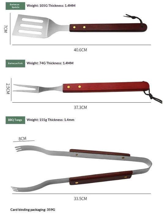Classic 3 Piece Stainless Steel Braai Tools with Wooden Handles
