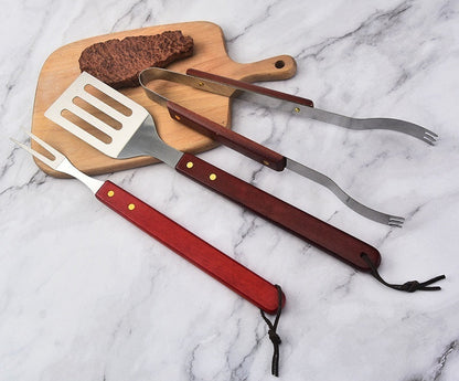Classic 3 Piece Stainless Steel Braai Tools with Wooden Handles