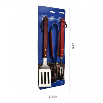Classic 3 Piece Stainless Steel Braai Tools with Wooden Handles