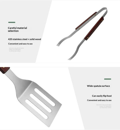 Classic 3 Piece Stainless Steel Braai Tools with Wooden Handles