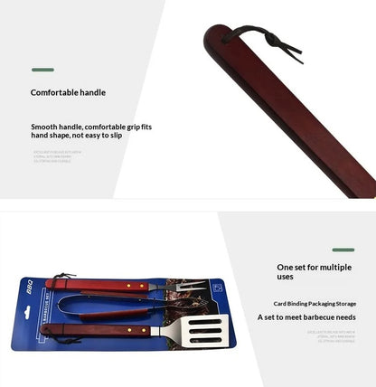 Classic 3 Piece Stainless Steel Braai Tools with Wooden Handles
